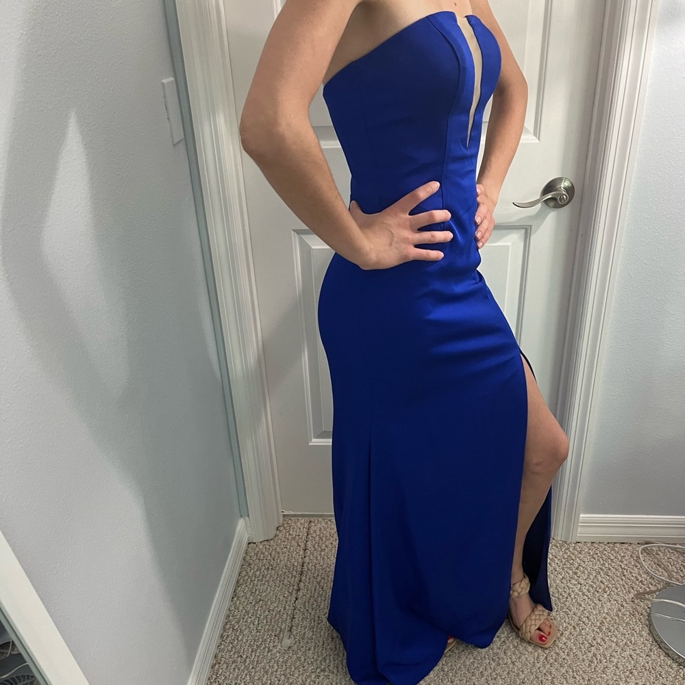 Strapless Cobalt Blue Jovani Prom Dress